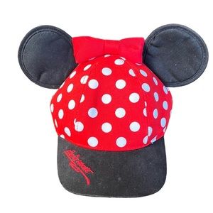 DISNEYLAND Minnie Mouse Ear Baseball Cap Polka Dot Red Bow Adjustable Snap Youth